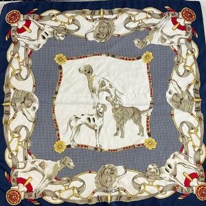 Preppy Grey/Navy "Dog Themed" Sqaure Lightweight Soft Breezy Scarf, sz 36"x36